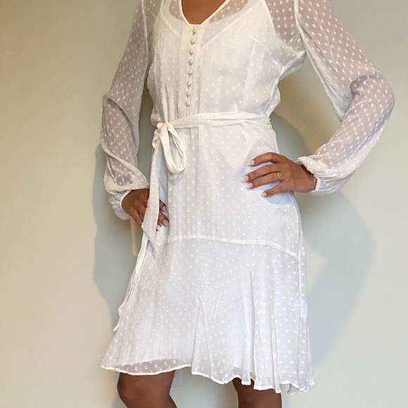 White House Black Market Dresses & Skirts - NWT White House Black Market Beautiful white dress - sheer fabric with lining